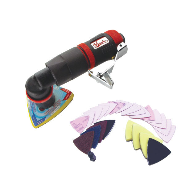 Low Profile Small Triangle Right Angle Orbital Spot Polisher/Sander Set with Muffler, 3800 Rpm